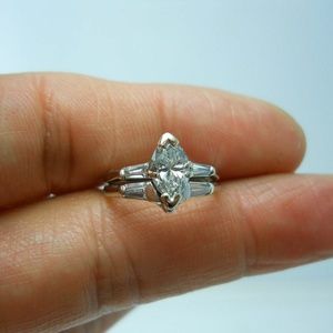 Diamond Marquis Bridal Set 14K - Sz 8